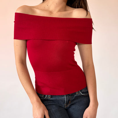 Y2K Crimson Off Shoulder Top (XS)