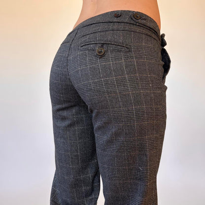 90s Paris Blues Plaid Low Rise Flares (XS)