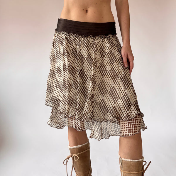 Silk Tiered Polka Dot Skirt (S)