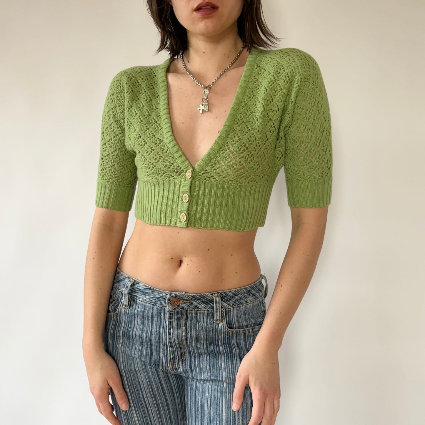 Y2K Pistachio Knit Crop (S)