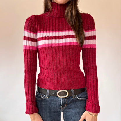 90s Rave Striped Turtleneck Sweater (S)
