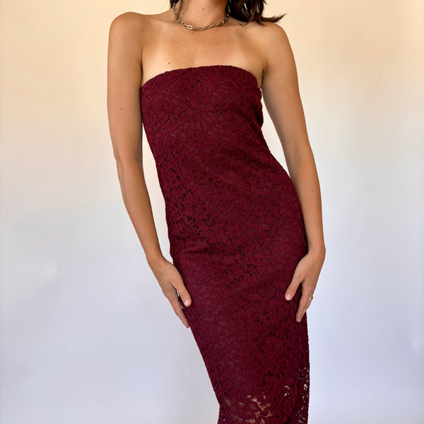 Y2K Burgundy Lacy Dress (M)