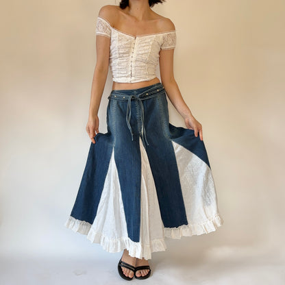 2000s Denim Eyelet Maxi Skirt (L)