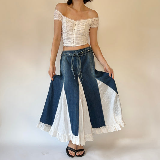 2000s Denim Eyelet Maxi Skirt (L)