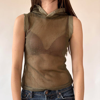 Hooded Olive Mesh Top (S)