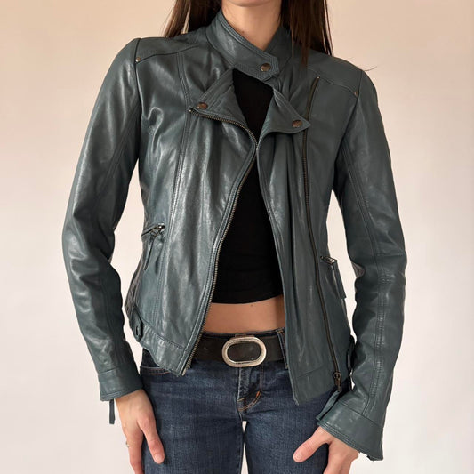 Blue Genuine Leather Moto Jacket (S/M)
