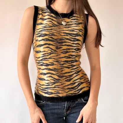 2000s Tiger Print Knit Top (S/M)