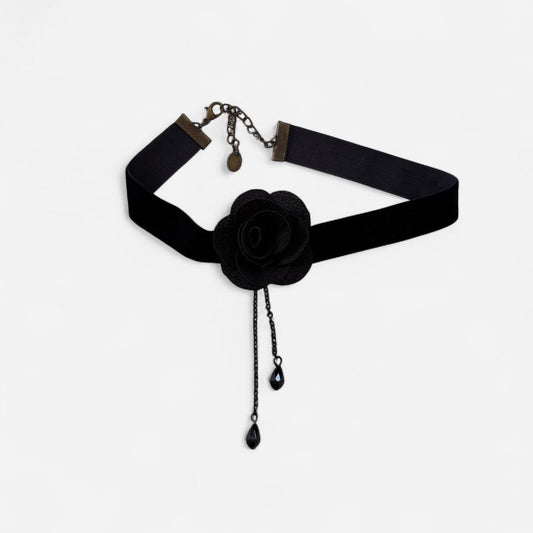 Noir Velvet Rosette Choker Necklace