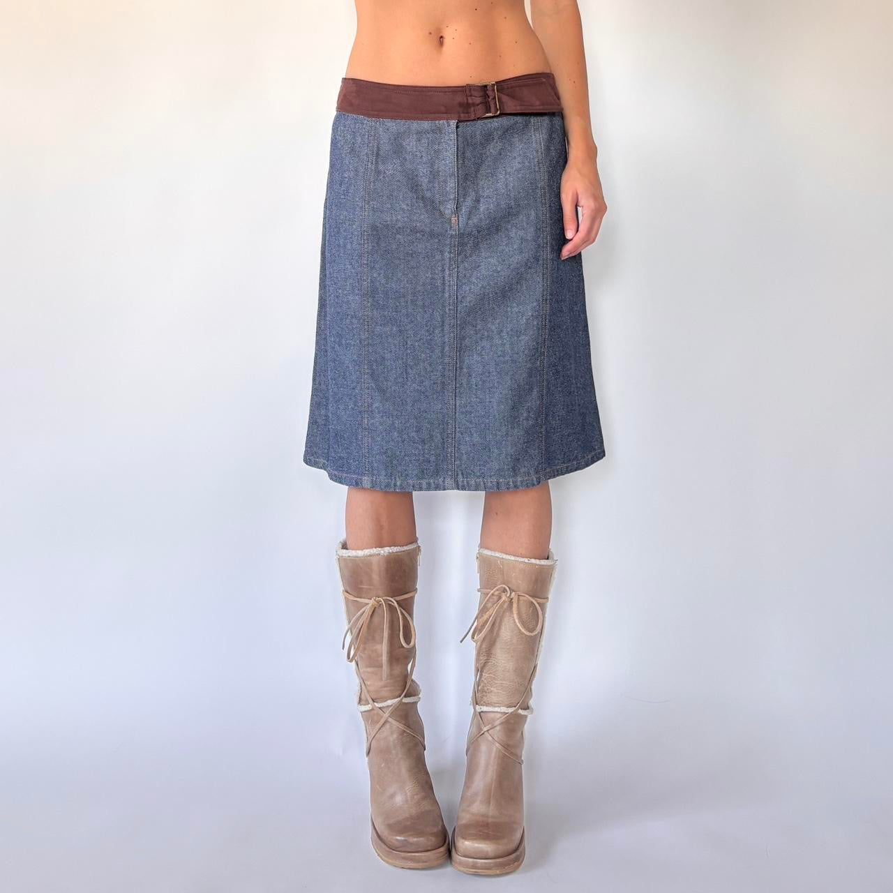 Y2K Belted Denim Skirt (M)
