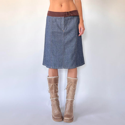 Y2K Belted Denim Skirt (M)