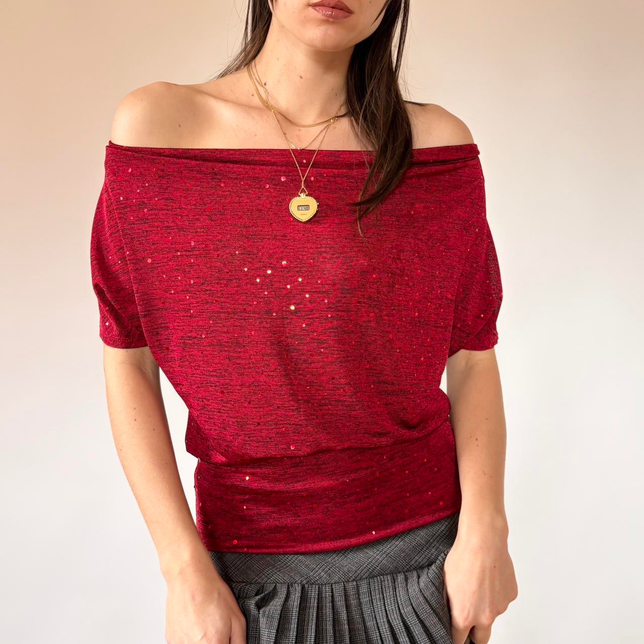 Y2K Crimson Slouchy Top (S/M)