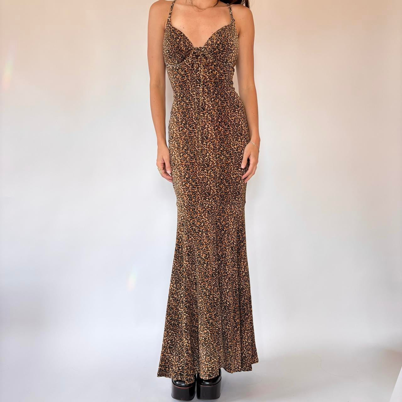 90s Slinky Leopard Maxi Dress (M)
