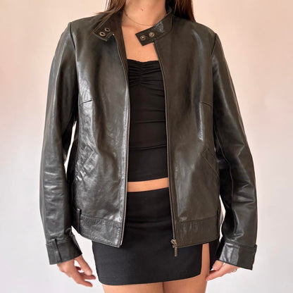 2000s Black Leather Moto Jacket (M)
