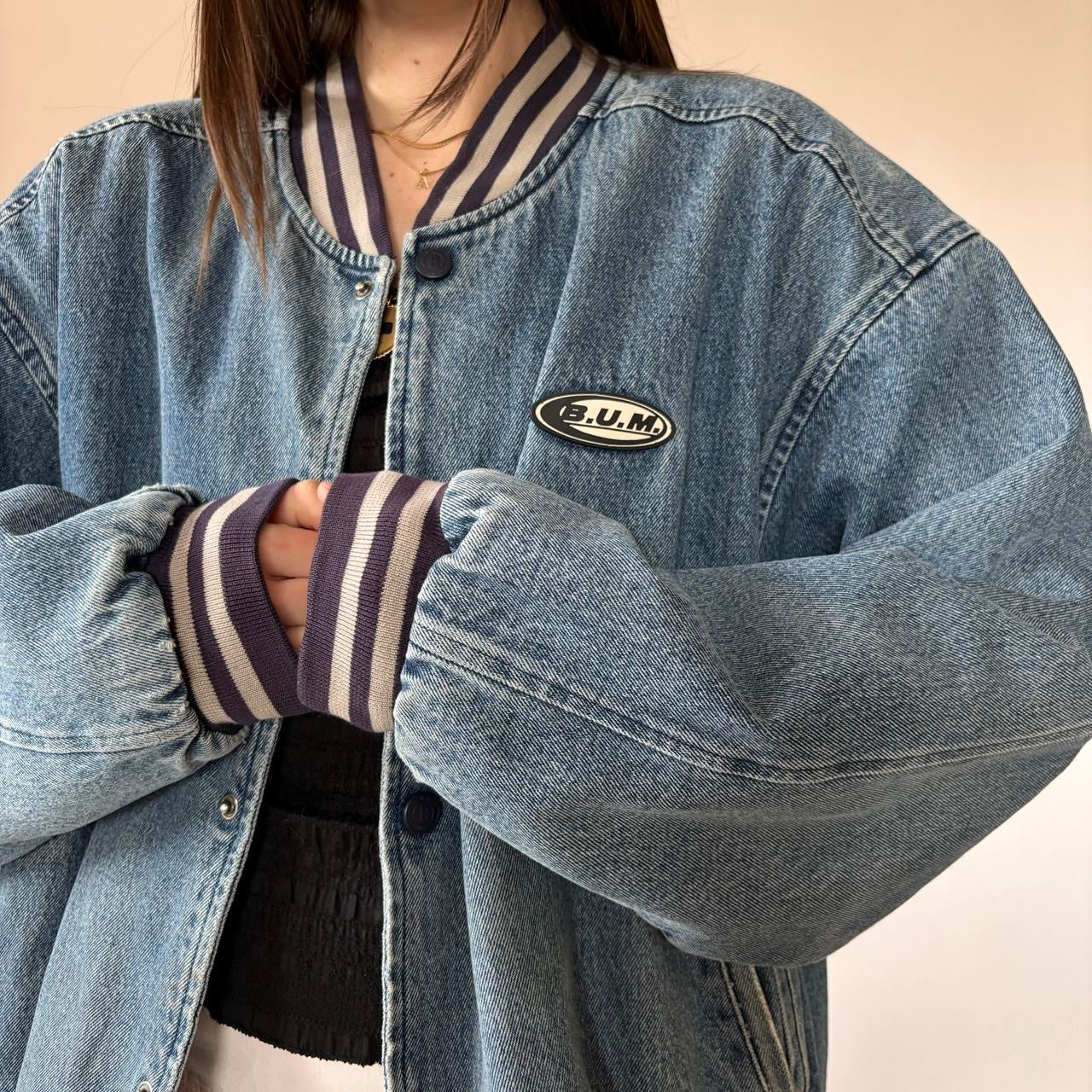 90s Boyfriend Denim Bomber Jacket (XL)