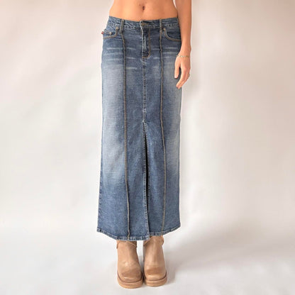 Y2K Denim Maxi Skirt (XS)