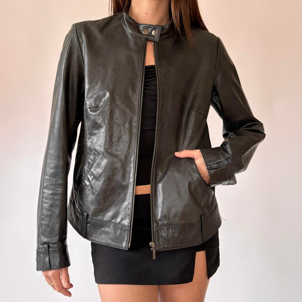 2000s Black Leather Moto Jacket (M)