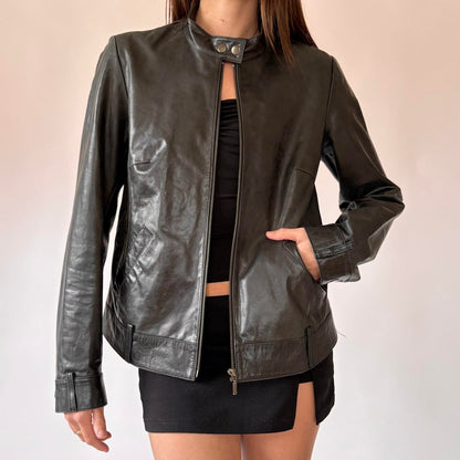 2000s Black Leather Moto Jacket (M)