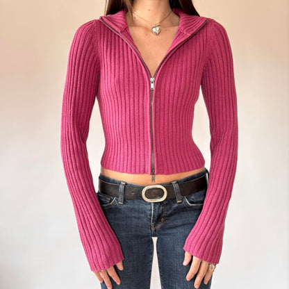 American Eagle Raspberry Double Zip Sweater (M)