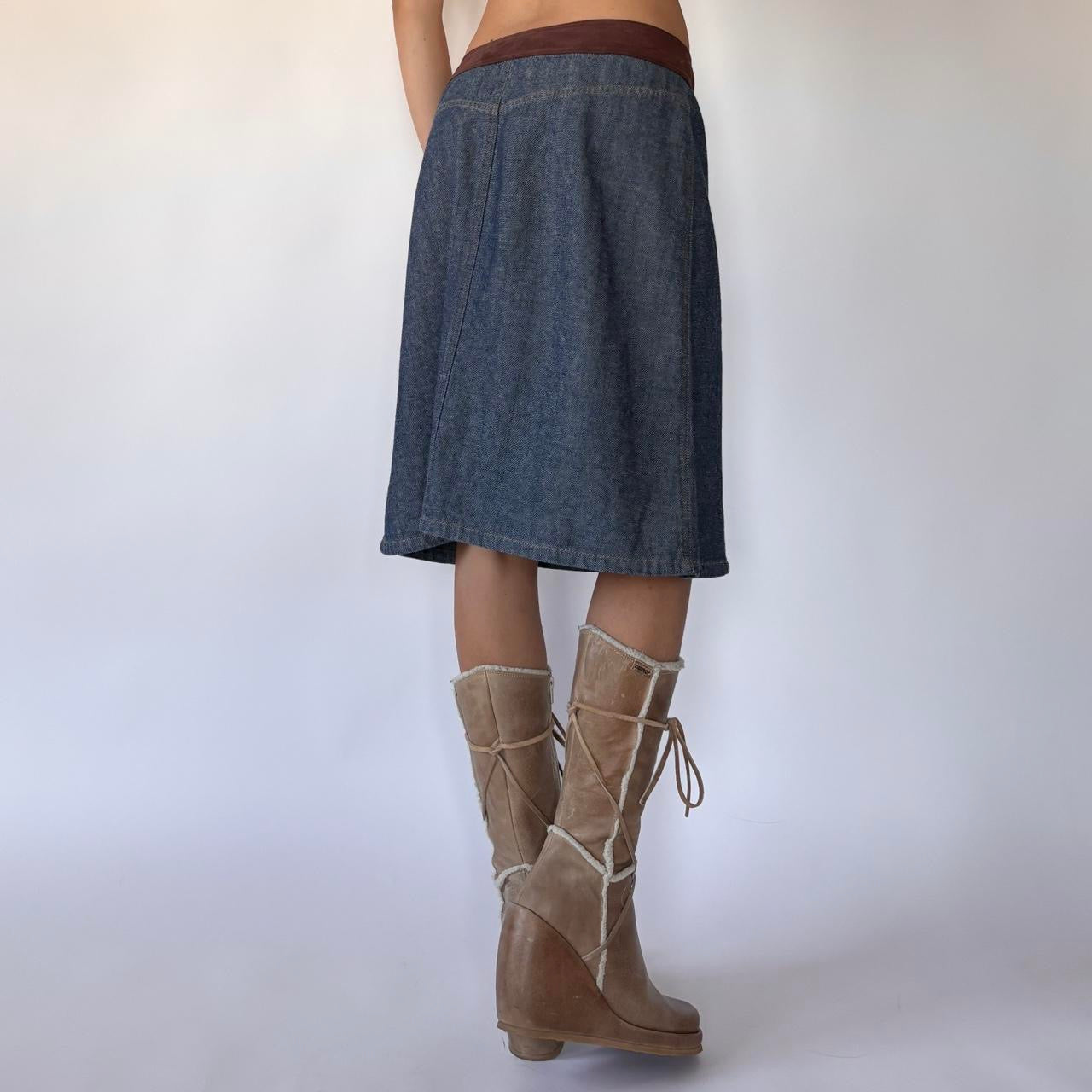 Y2K Belted Denim Skirt (M)