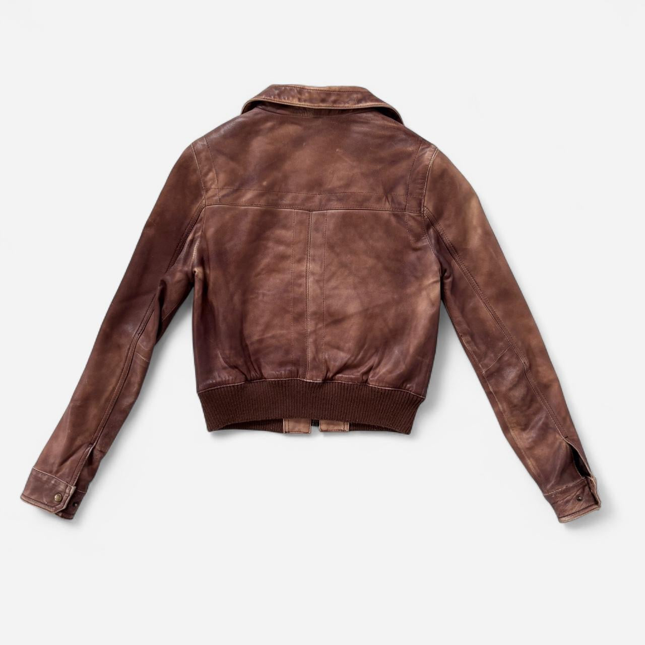 Y2K Genuine Leather Jacket (XS)