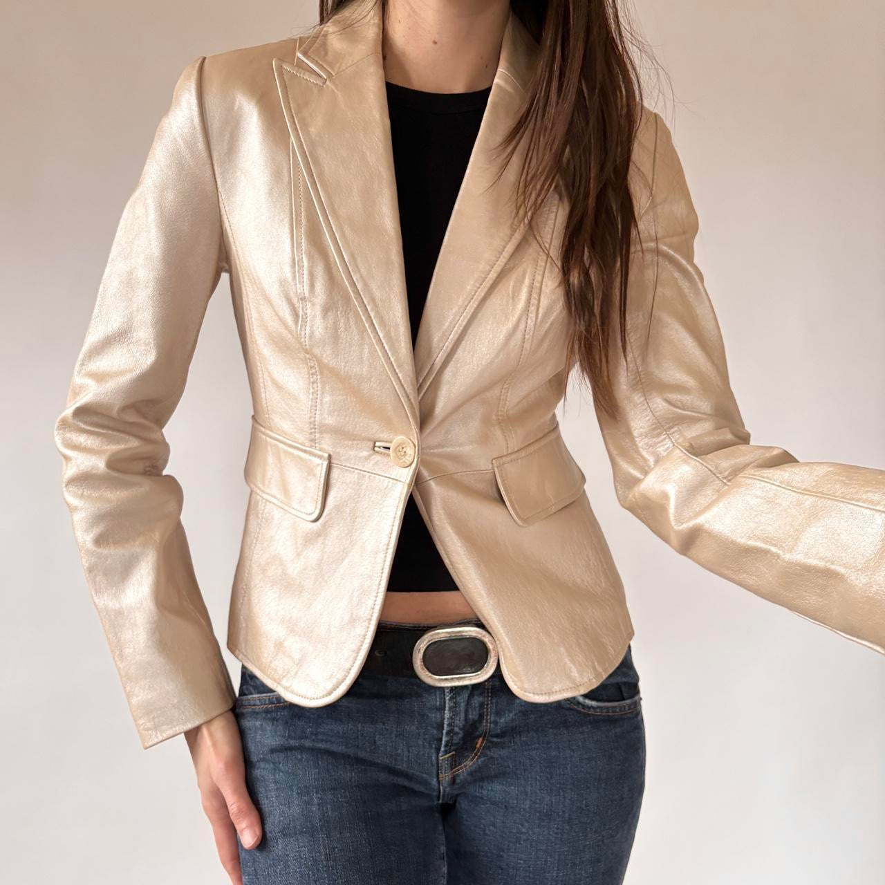 2000s Champagne Genuine Leather Blazer (XS/S)