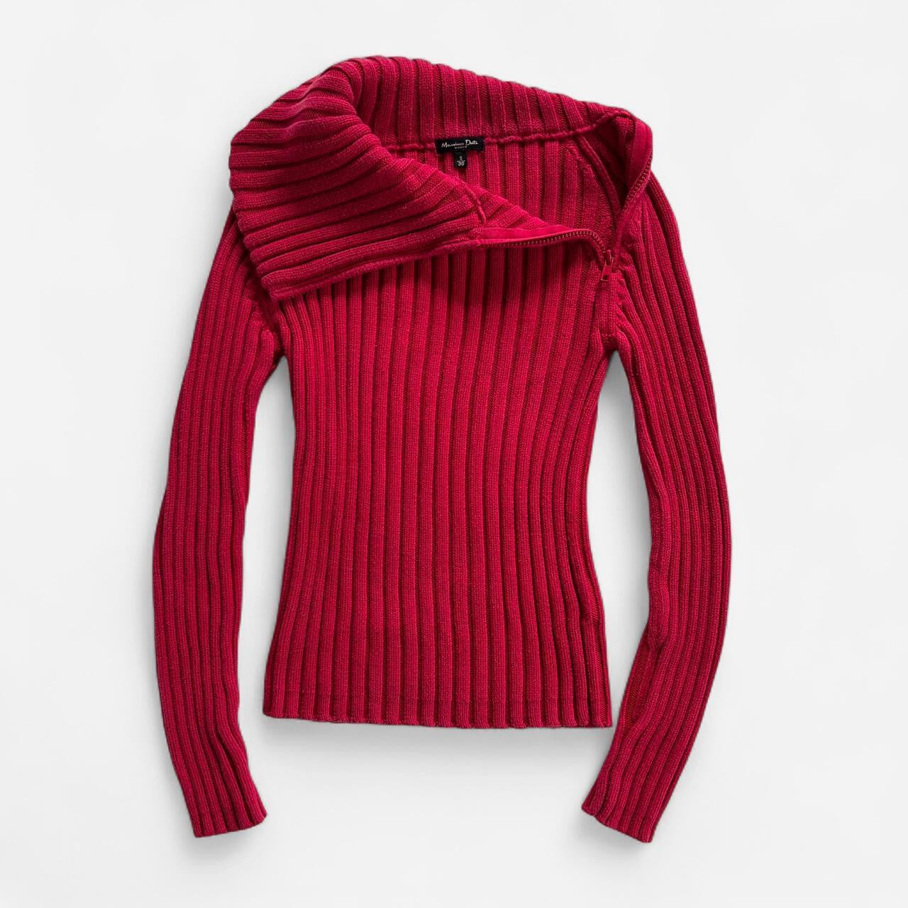Y2K Red Asymmetrical Zip Sweater (XS/S)