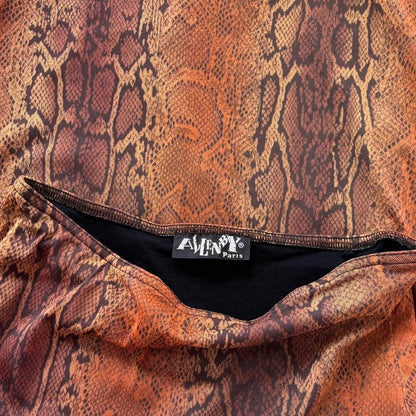 French Y2K Snakeskin Print Midi Skirt (S)