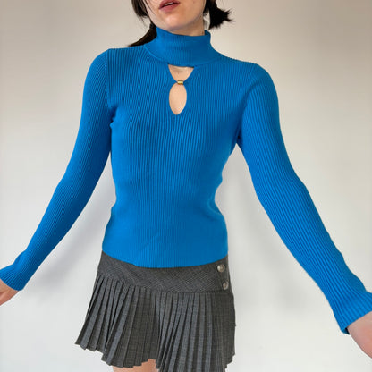2000s Royal Blue Ribbed Knit (S/M)