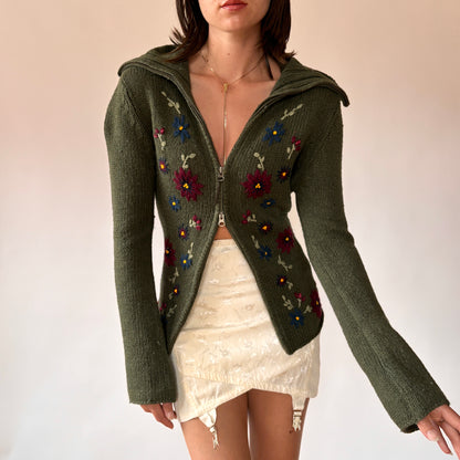 90s Floral Double Zip Sweater (M)