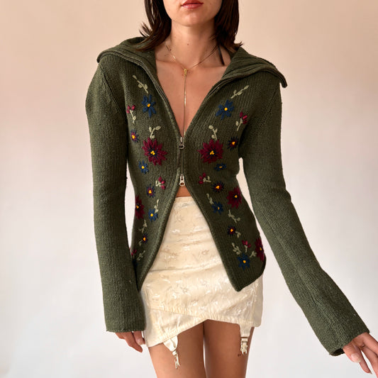 90s Floral Double Zip Sweater (M)