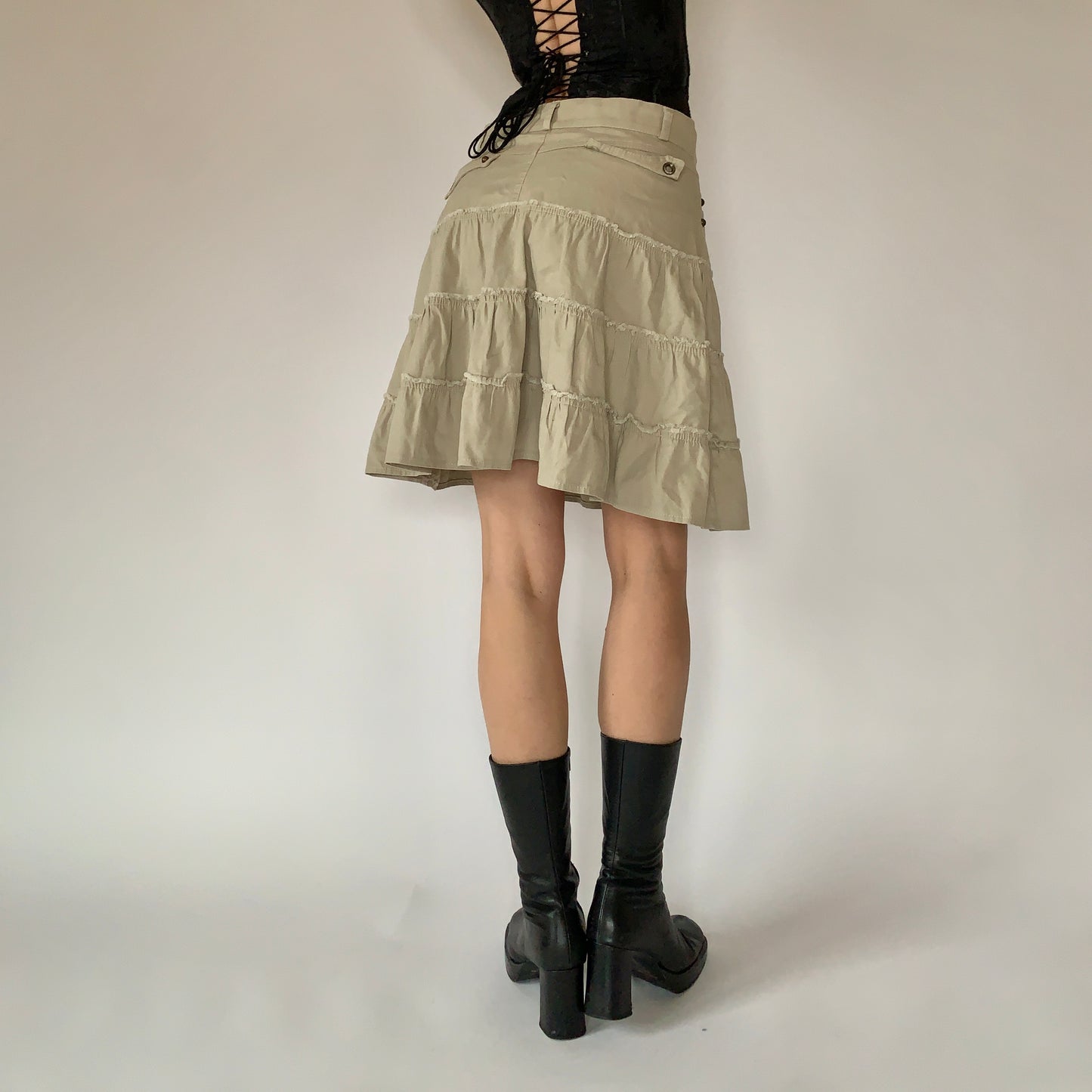 Khaki Ruffle Skirt (S)