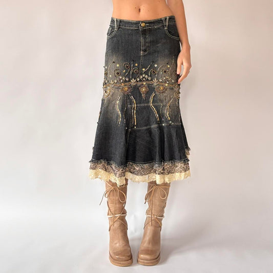 Y2K Embellished Denim Skirt (L/XL)