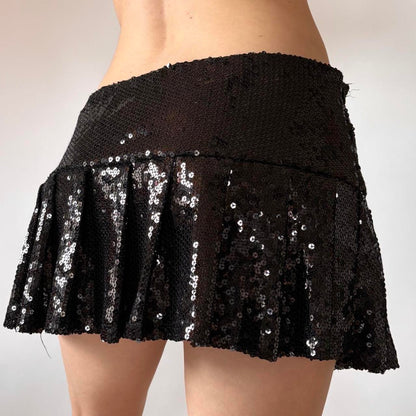 Y2K Pleated Sequin Mini Skirt (M)