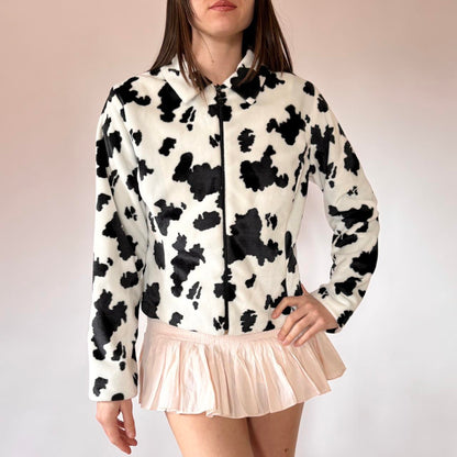 90s Fuzzy Cow Print Jacket (M)