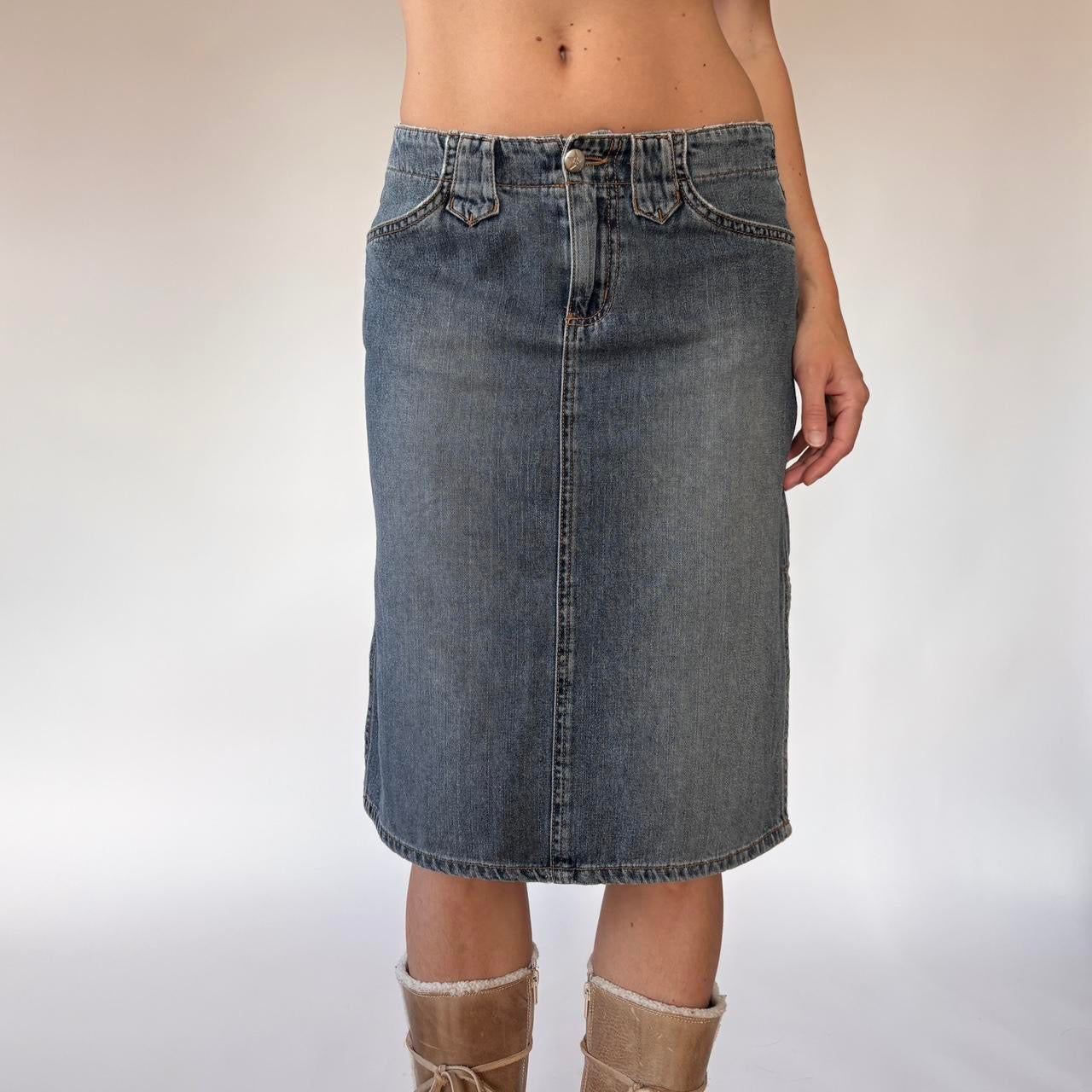 Y2K Bubblegum Denim Midi Skirt (S)