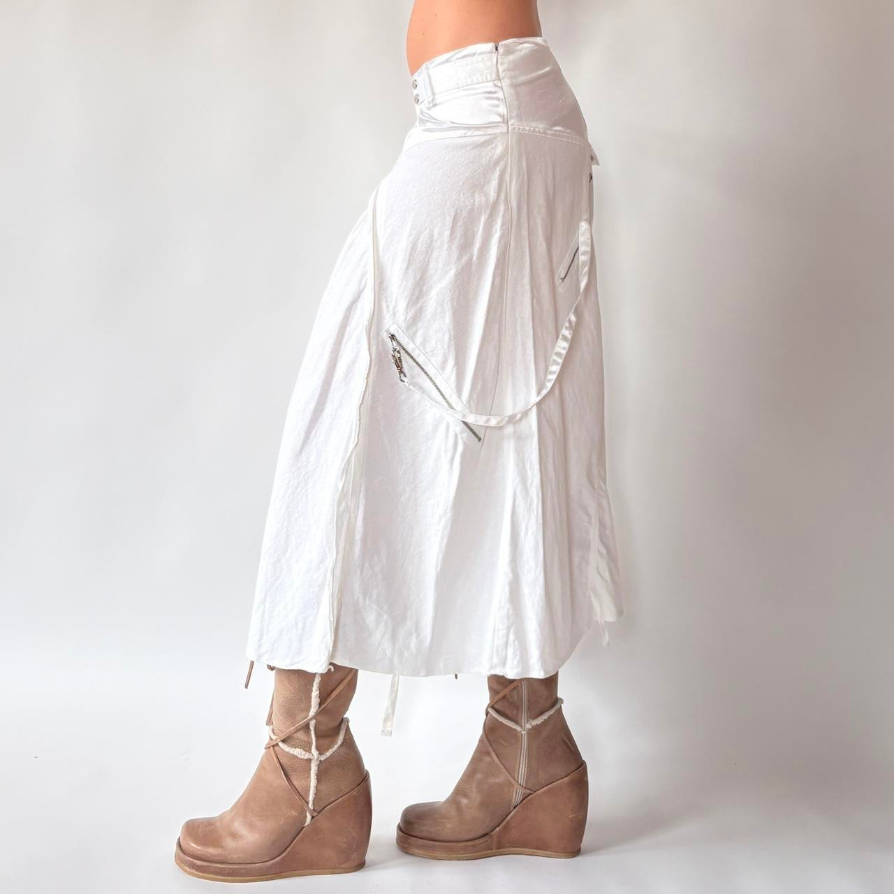 White Linen Cargo Utility Skirt (M)