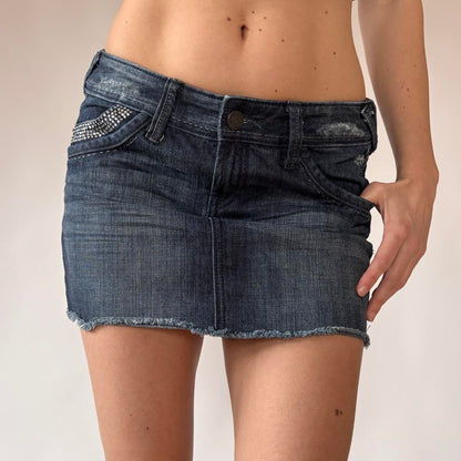 Y2K Rhinestone Denim Mini Skirt (XS/S)