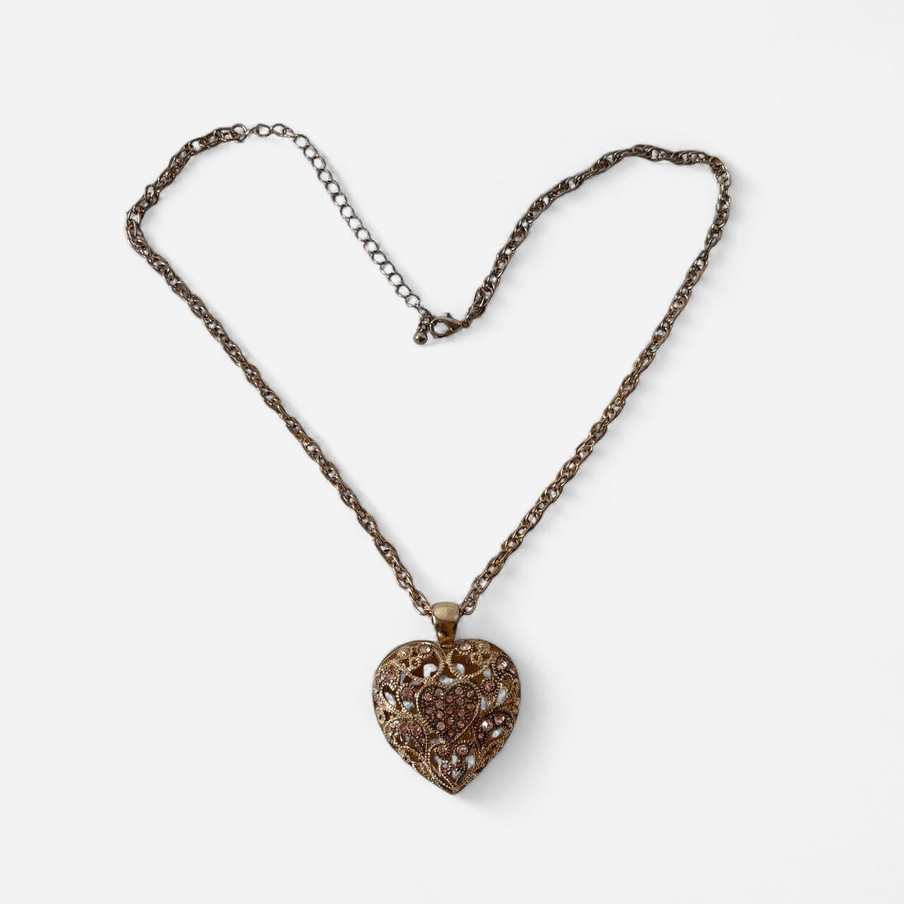 Gold Tone Puffy Heart Necklace