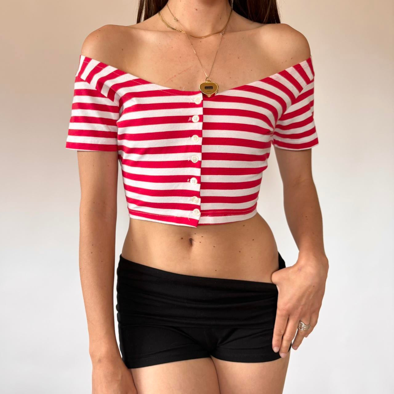 90s Striped Button Crop Top (S/M)