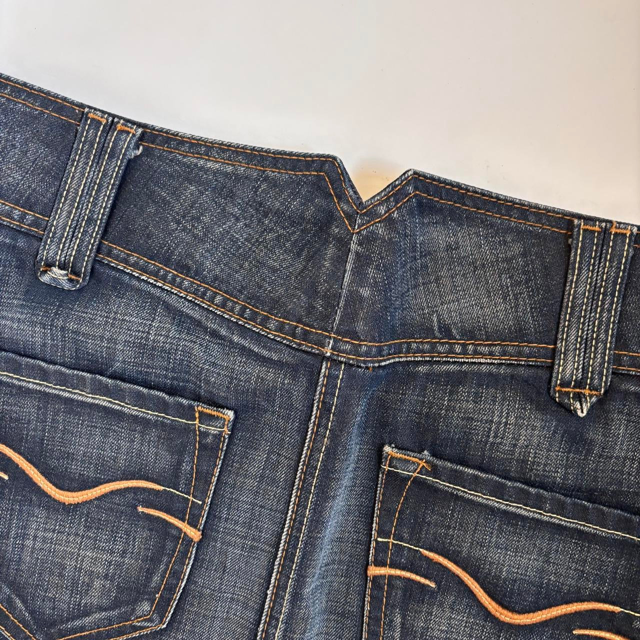 Y2K Faded Dark Wash Denim Mini Skirt (M)