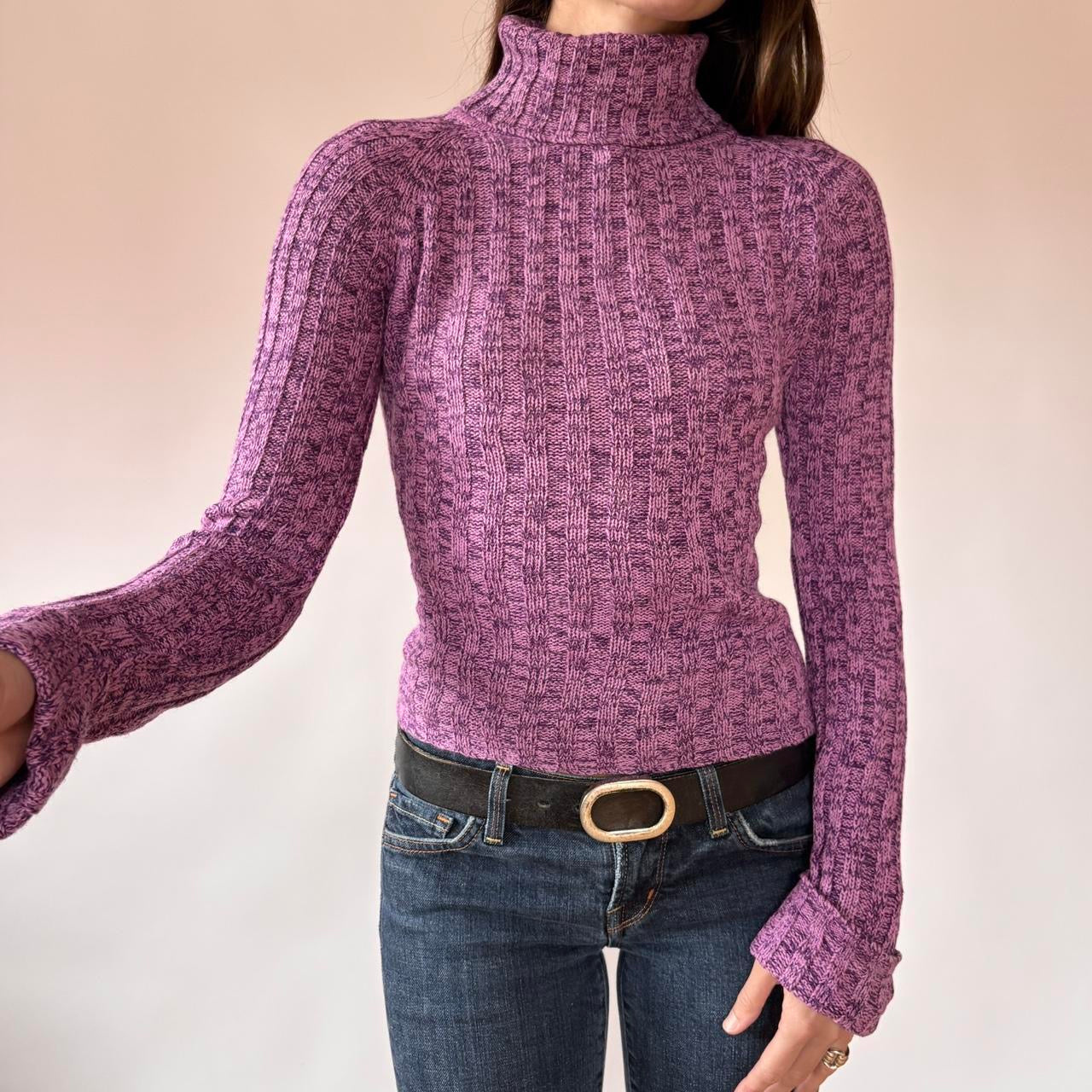 Y2K Rave Purple Turtleneck Sweater (S)