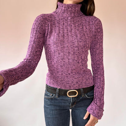 Y2K Rave Purple Turtleneck Sweater (S)