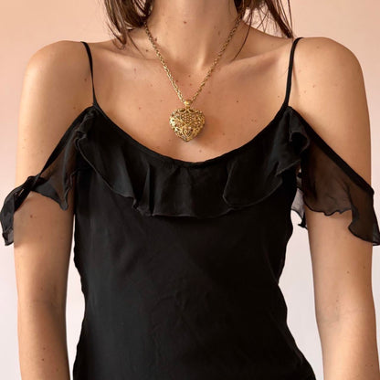 Gold Tone Puffy Heart Necklace