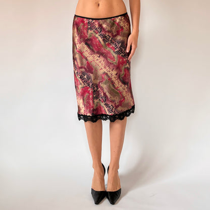 90s Snakeskin Satin Midi Skirt (S/M)