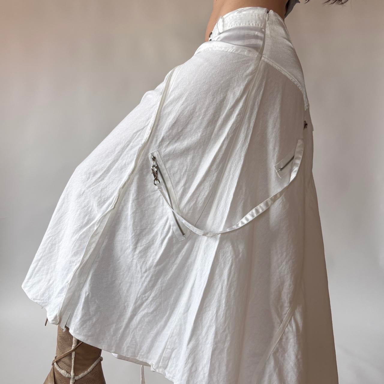 White Linen Cargo Utility Skirt (M)