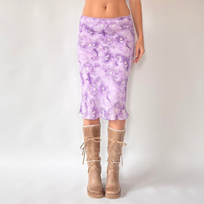 Y2K Purple Paisley Midi Skirt (XS/S)