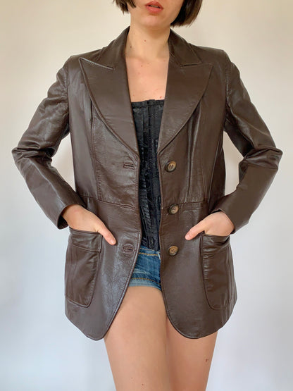 Vintage 1970s Leather Blazer - Small