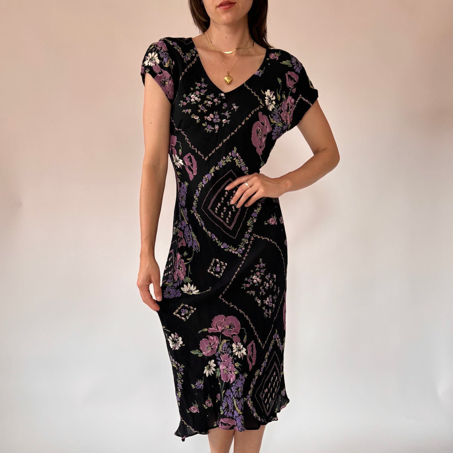 90s Floral Bias Cut Dress (S/M)