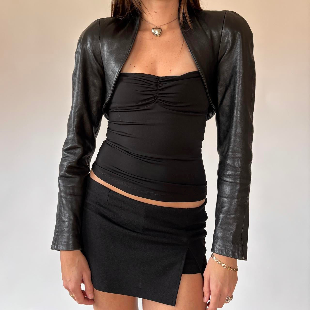 80s Black Leather Bolero Jacket (XS/S)
