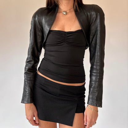 80s Black Leather Bolero Jacket (XS/S)